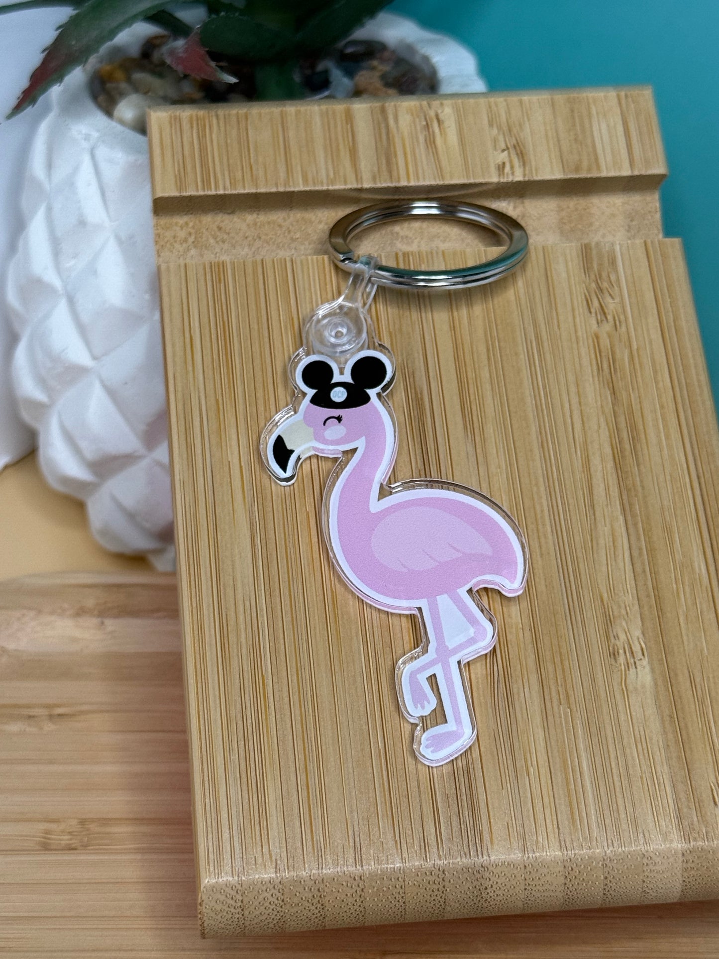 Flamingo Crossing Village Flamingo Mascot Acrylic Keychain