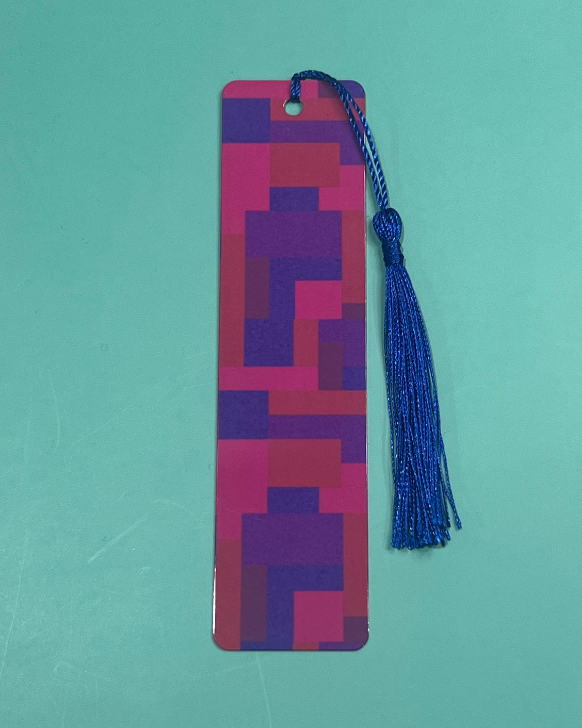 Blue Geo Block - Metal Bookmark