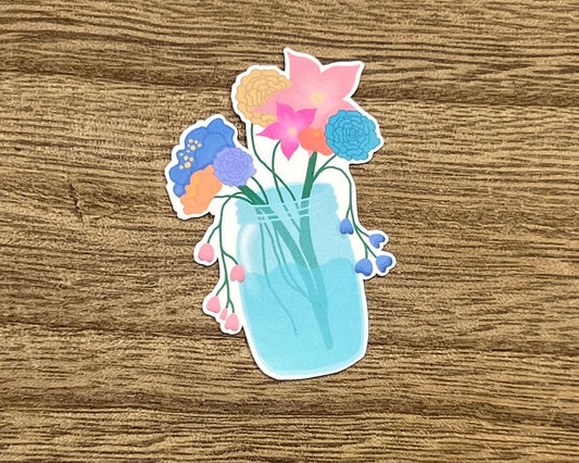 Flowers in Mason Jar Waterproof Sticker