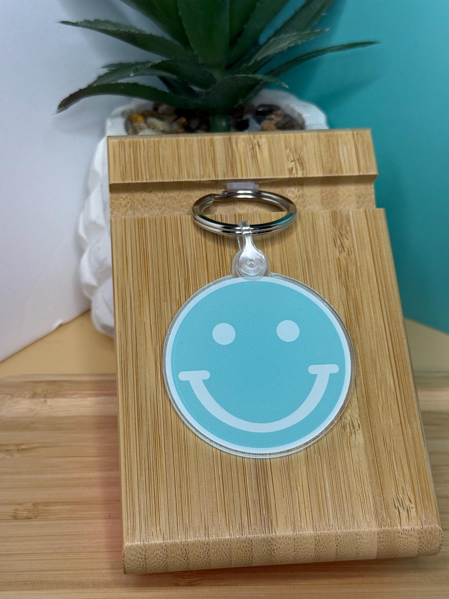 Smile Face Acrylic Keychain - Teal