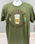 Caffeine and Chaos T-shirt – 24/7 Comfort Edition