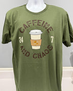 Caffeine and Chaos T-shirt – 24/7 Comfort Edition