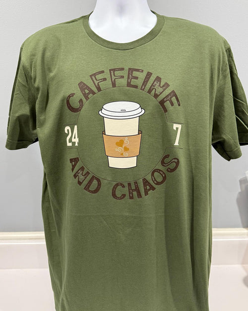 Caffeine and Chaos T-shirt – 24/7 Comfort Edition