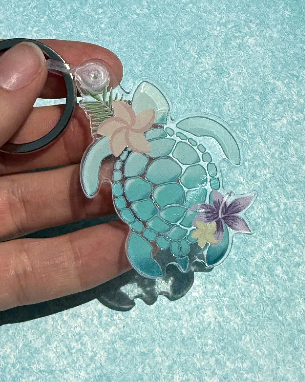 Turtle with Flowers | Acrylic Keychain