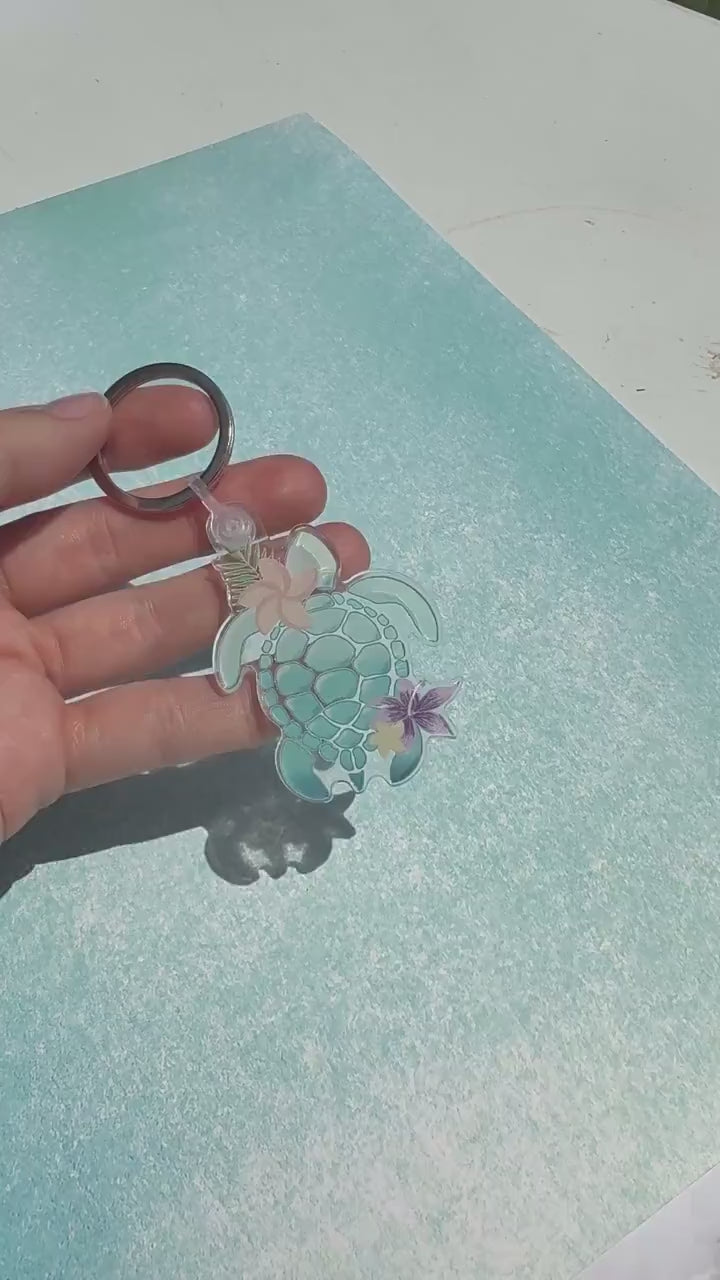 Turtle with Flowers | Acrylic Keychain