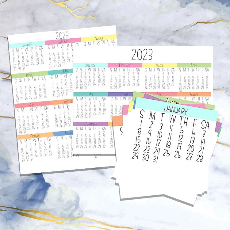 2023 Calendar Bundle 12 Month PNG, JPG, 2 Year Jpg Sheets - Digital Bundle