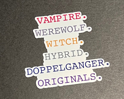 Supernatural Creatures List Waterproof Sticker - The Vampire Diaries